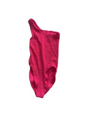 Hunza G One-Shoulder Textured Hot Pink One-Piece Swimsuit